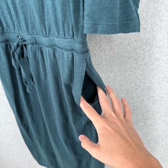 Pact Womens Relaxed Slub Tie Waist Dress Size XS Blue Pockets Casual Knee Length - Picture 2 of 11